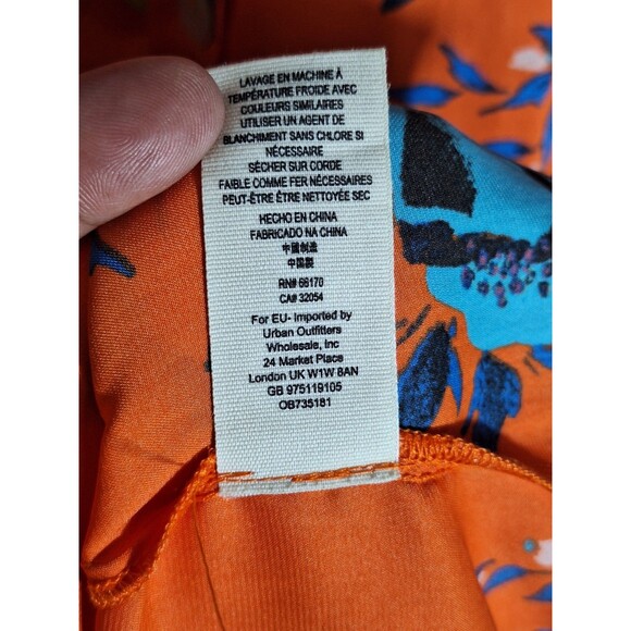 Free People Maxi Dress Sz L Orange Floral Wrap Bodice Side Button Front Boho - Picture 12 of 12